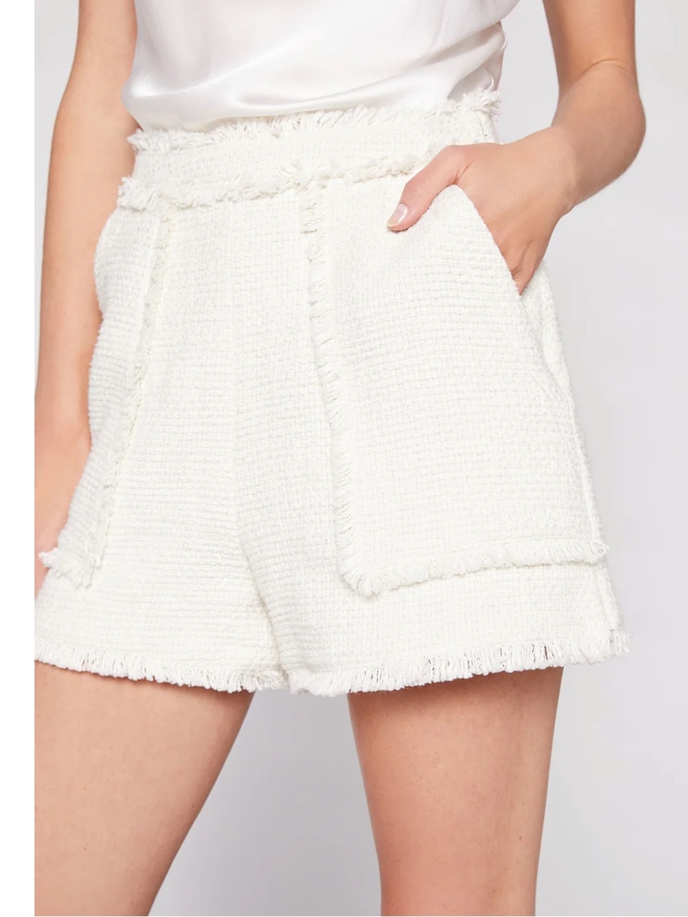 cinq a sept Cream Bouclé shorts